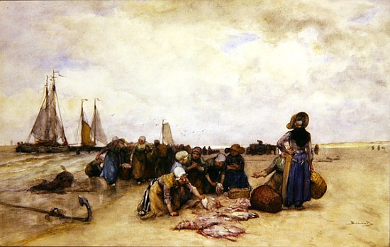 Fish Sale on the Beach von Bernardus Johannes Blommers or Bloomers
