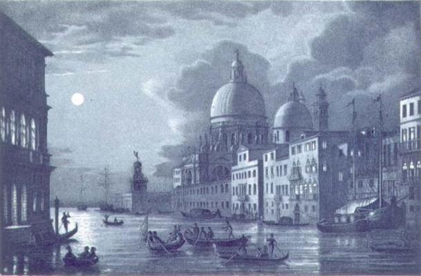 Nocturnal Scene of the Grand Canal and Santa Maria della Salute, Venice, engraved by Brizeghel (lith von Berselli