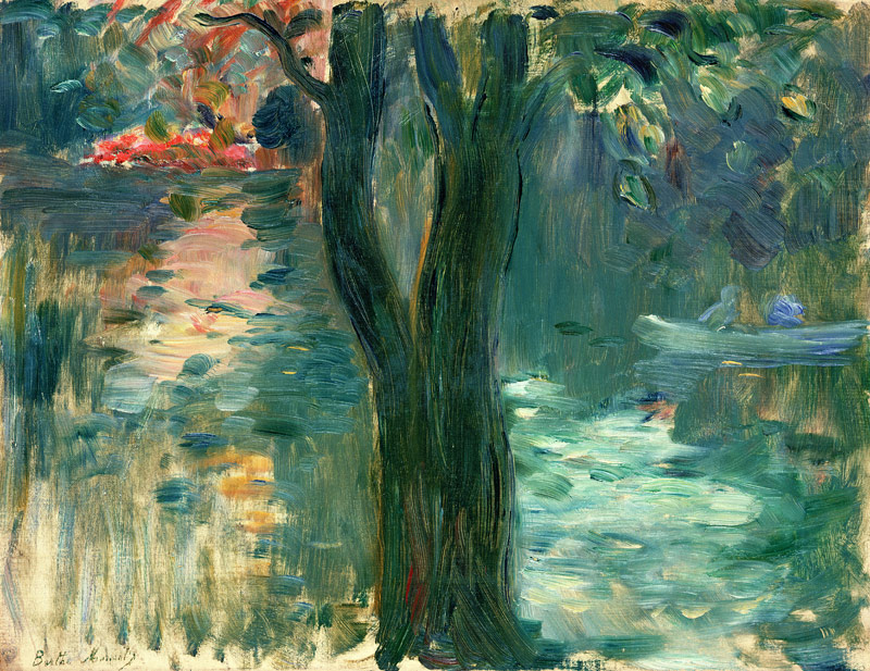 Sunset over the Lake, Bois de Boulogne von Berthe Morisot