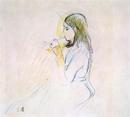 Manet's Daughter Playing the Recorder