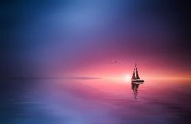 Über den See in Richtung Sonnenuntergang segeln