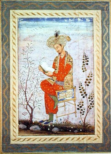 Babur (r.1526-30) Reading, Mughal  on von Bishn Das
