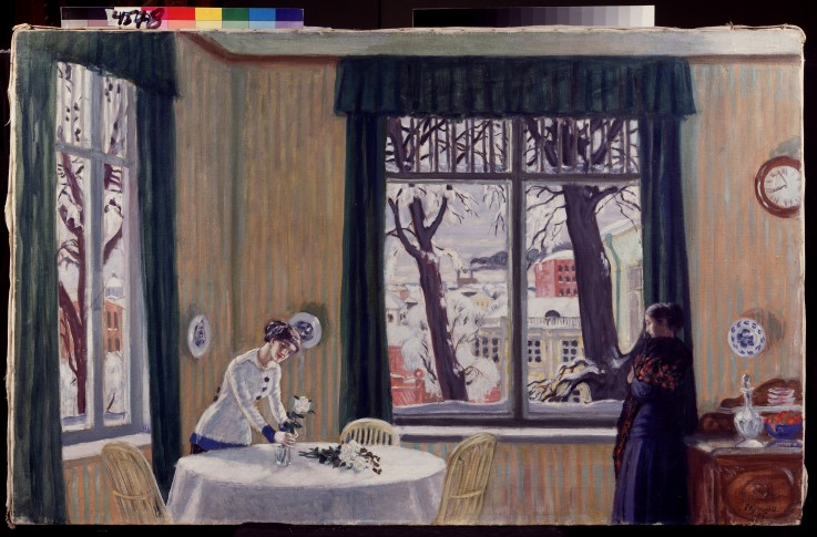 Im Zimmer. Winter von Boris Michailowitsch Kustodiev