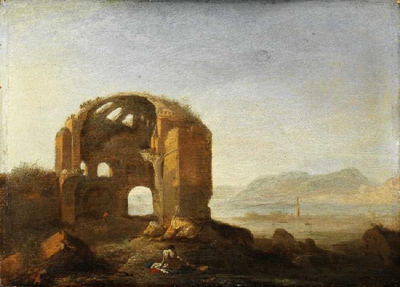 Landschaft mit den Ruinen des Tempels der Minerva Medica. von Breenbergh Bartholomeus
