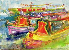 Canal Boats, 1989 (w/c on paper) 