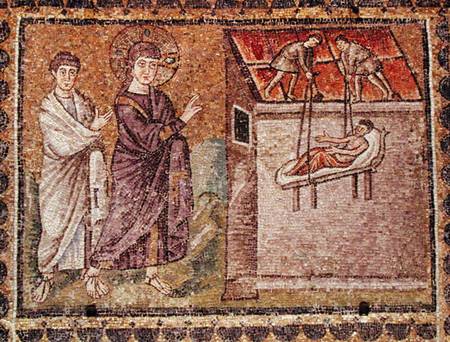 The Paralytic of Capharnaum is Lowered from the Roof, Scenes from the Life of Christ von Byzantine School