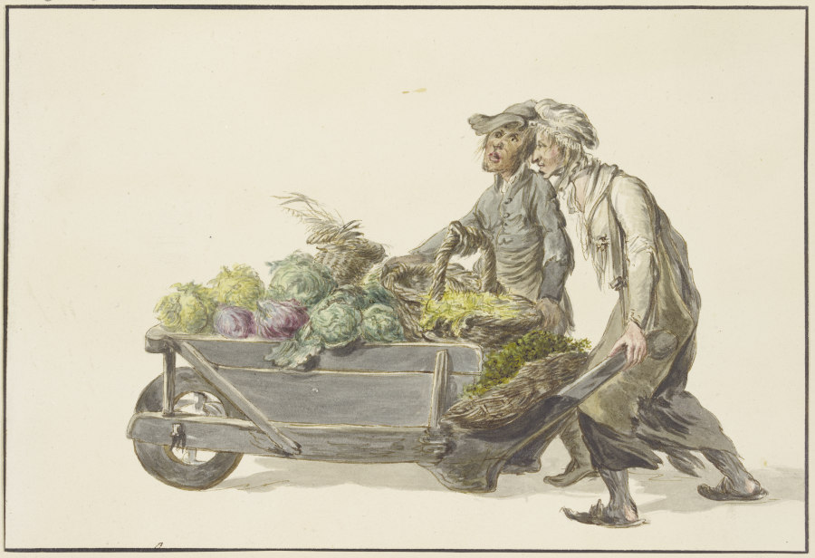 Zwei Gärtner fahren Gemüse auf den Markt von C. H. Meyer