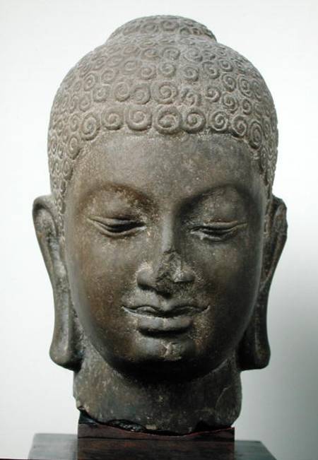 Head of Buddha, from Vat Romlok, Angkot Borei von Cambodian