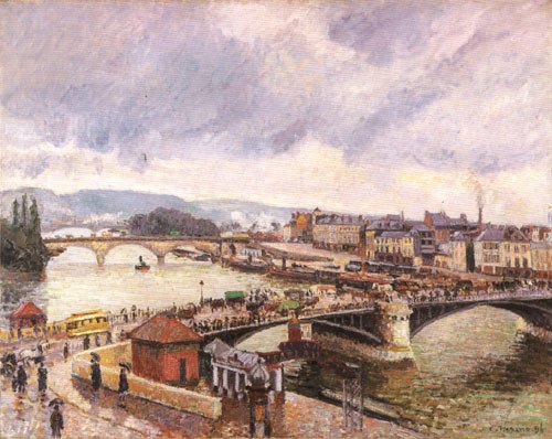 Blick auf die Große Brücke, Rouen, Regen von Camille Pissarro