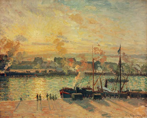 Sonnenuntergang, Hafen von Rouen von Camille Pissarro