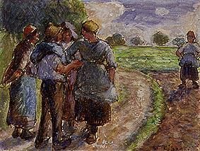 Kleiner Schwatz auf dem Weg zur Feldarbeit. von Camille Pissarro