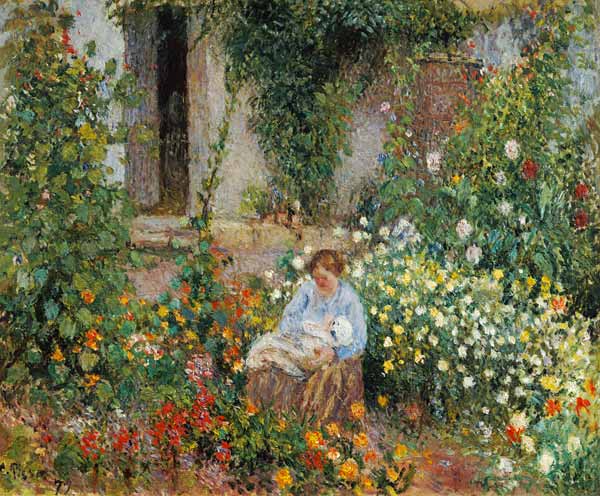 Mother and Child in the Flowers von Camille Pissarro