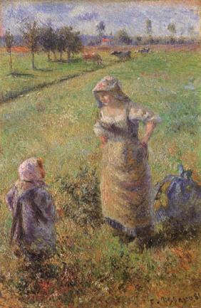 Bäuerin und Kind auf dem Feld, Pontoise 1881