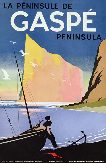 Poster advertising the Gaspe peninsula, Quebec, Canada von Canadian School