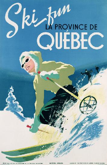 Poster advertising skiing holidays in the province of Quebec c.1938