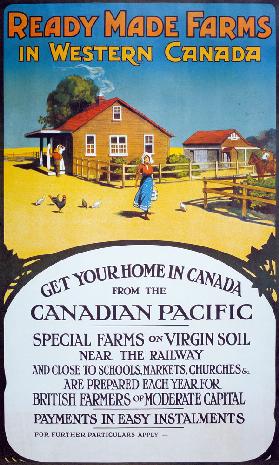 Poster advertising 'Ready made farms in Western Canada' 1900