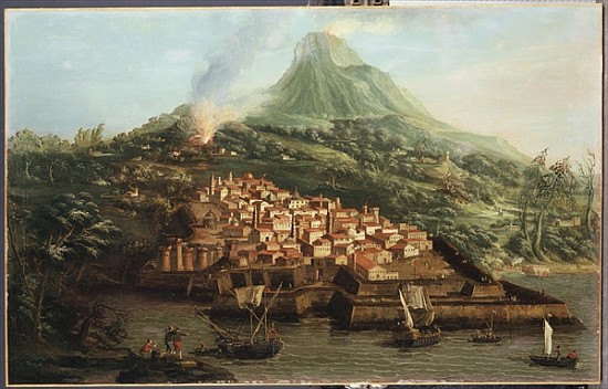 A volcanic island with a harbour and shipping (see also 335991) von Giovanni Antonio Canal (Canaletto)