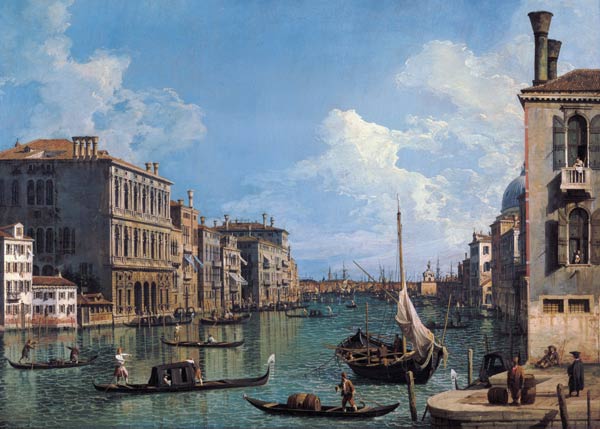 Der Canal Grande bei Campo San Vio nach der Chiesa Santa Maria della Salute von Giovanni Antonio Canal (Canaletto)