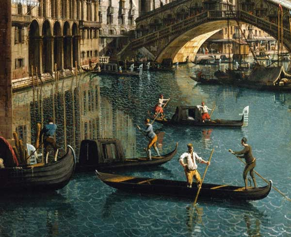 Gondoliers near the Rialto Bridge, Venice (detail of 155335) von Giovanni Antonio Canal (Canaletto)