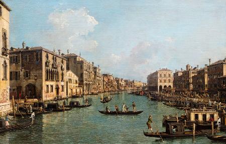 Der Canal Grande in südöstlicher Richtung zur Rialtobrücke um 1758