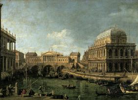 Capriccio mit dem Ponte di Rialto in Venedig nach dem Entwurf Andrea Palladios und der Basilika in V 1743/44