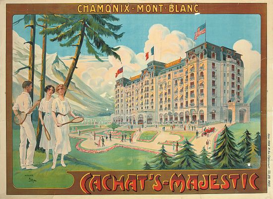 Poster advertising the hotel 'Cachat's Majestic' and Chamonix-Mont Blanc von Candido Aragonez de Faria