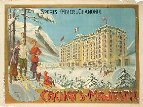 Poster advertising the hotel 'Cachat's Majestic', and winter sports at Chamonix c.1910