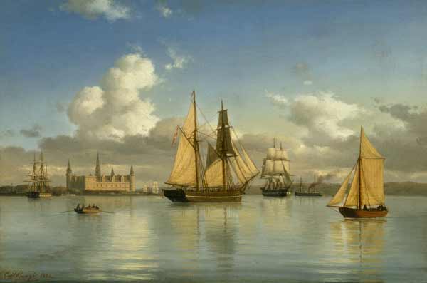 Sailing Vessels off Kronborg Castle, Sweden von Carl Emil Baagoe