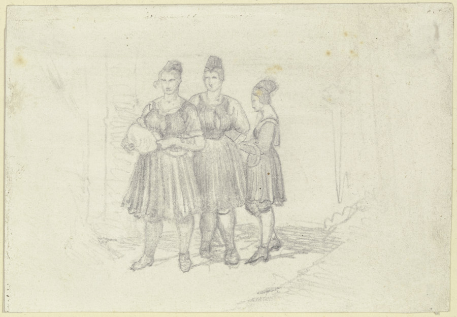 Drei Bauernmädchen in oberhessischer Tracht von Carl Engel