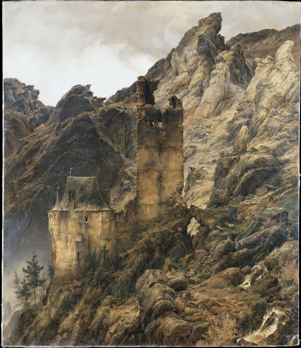 Felsenlandschaft: Schlucht mit Ruinen von Carl Friedrich Lessing