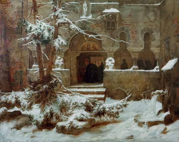 Klosterhof im Schnee von Carl Friedrich Lessing
