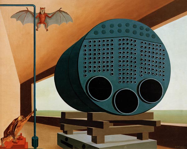 Dampfkessel mit Fledermaus, 1928. von Carl Grossberg
