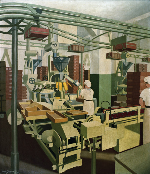 Maschinensaal mit zwei Maedchen bei von Carl Grossberg