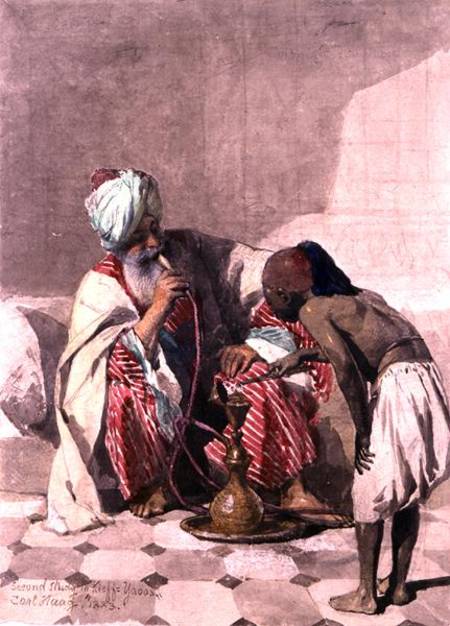 The Nargileh Smoker and his slave boy von Carl Haag