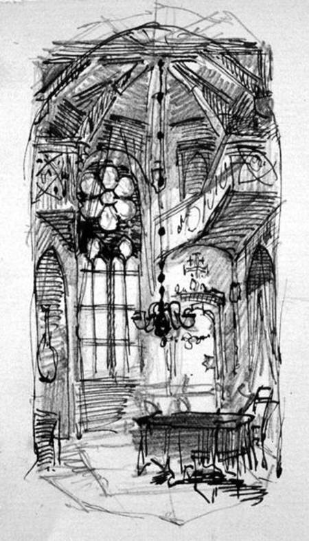 A sketch of the artist's Oberwesel studio von Carl Haag