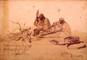 Bedouins preparing Coffee in the Camp of Agile Agha, Near Mount Jaboz 1859 cil a