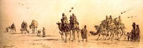 A Caravan of Bedouin Approaching a Well in the Desert 1868 cil a
