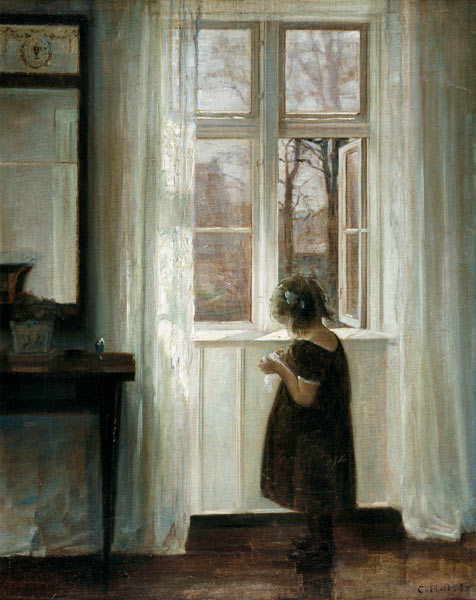 Kleines Mädchen an einem Fenster von Carl Holsoe