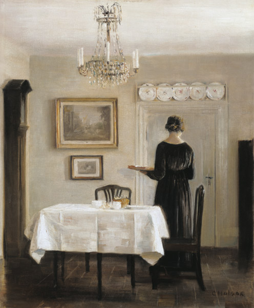 Interior with Lady Carrying Tray,c.1905 (oil on canvas) von Carl Holsoe