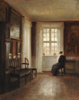 Interior with Woman Sewing 19th