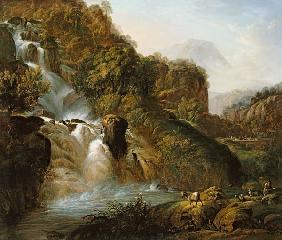 Landschaft mit Wasserfall 1800