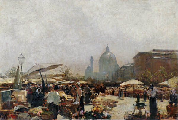 Wiener Naschmarkt mit Karlskirche von Carl Moll