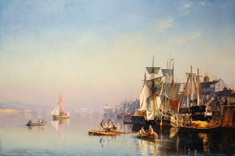 Fischerboote und Kähne auf der Themse bei Greenwich. von Carl Neumann