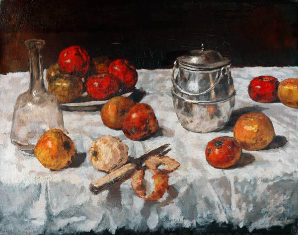 Stillleben mit Äpfeln und Keksdose Um 1887
