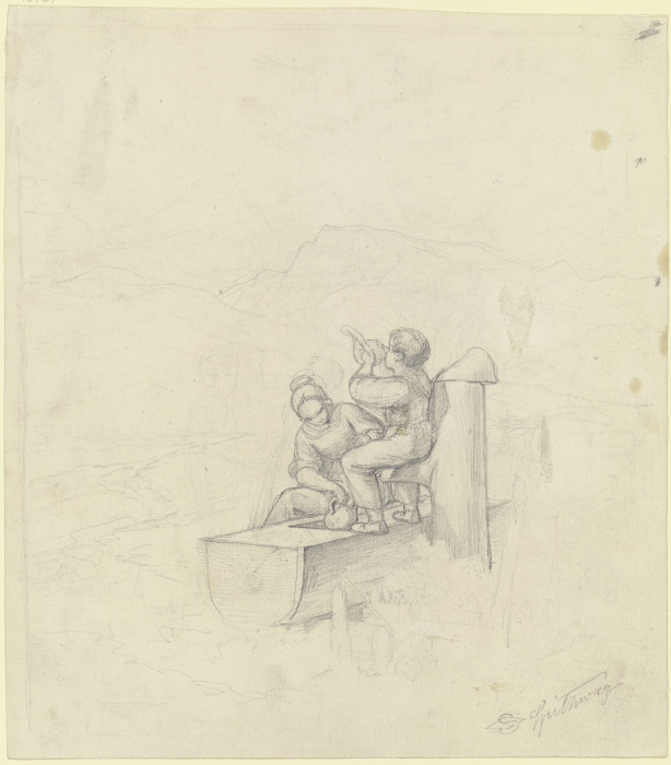 Mädchen und Junge am Brunnen von Carl Spitzweg