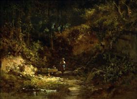 Spitzweg / Girl at Forest Stream /c.1865