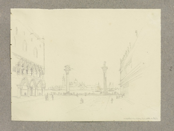 Blick über die Piazzetta des Markusplatzes, links der Dogenpalast, mittig die Säulen der Heiligen Ma von Carl Theodor Reiffenstein