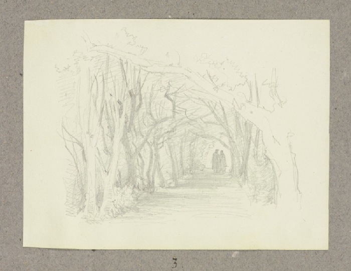 Ein von Bäumen gesäumter Weg mit zwei Staffagefiguren von Carl Theodor Reiffenstein