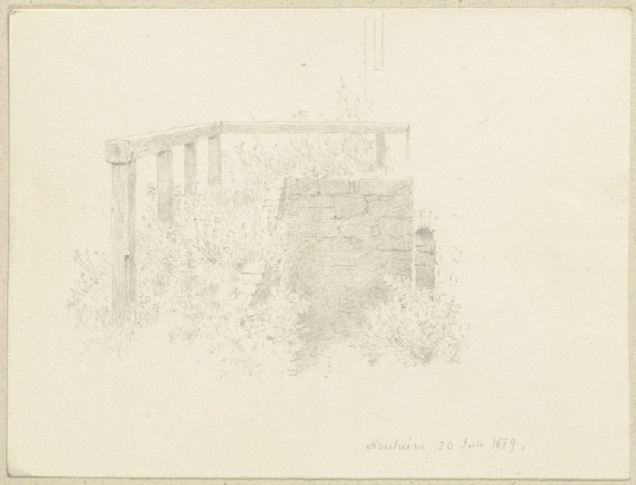 Holzgeländer und überwucherte Steintreppe in Nauheim von Carl Theodor Reiffenstein