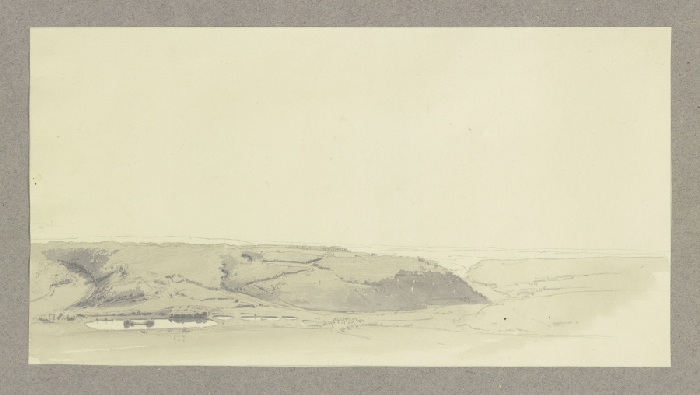 Landschaft mit langem Bergrücken, an seinem Fuß eine Reihe von Teichen von Carl Theodor Reiffenstein